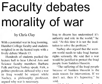 Article: Faculty debates the morality of war