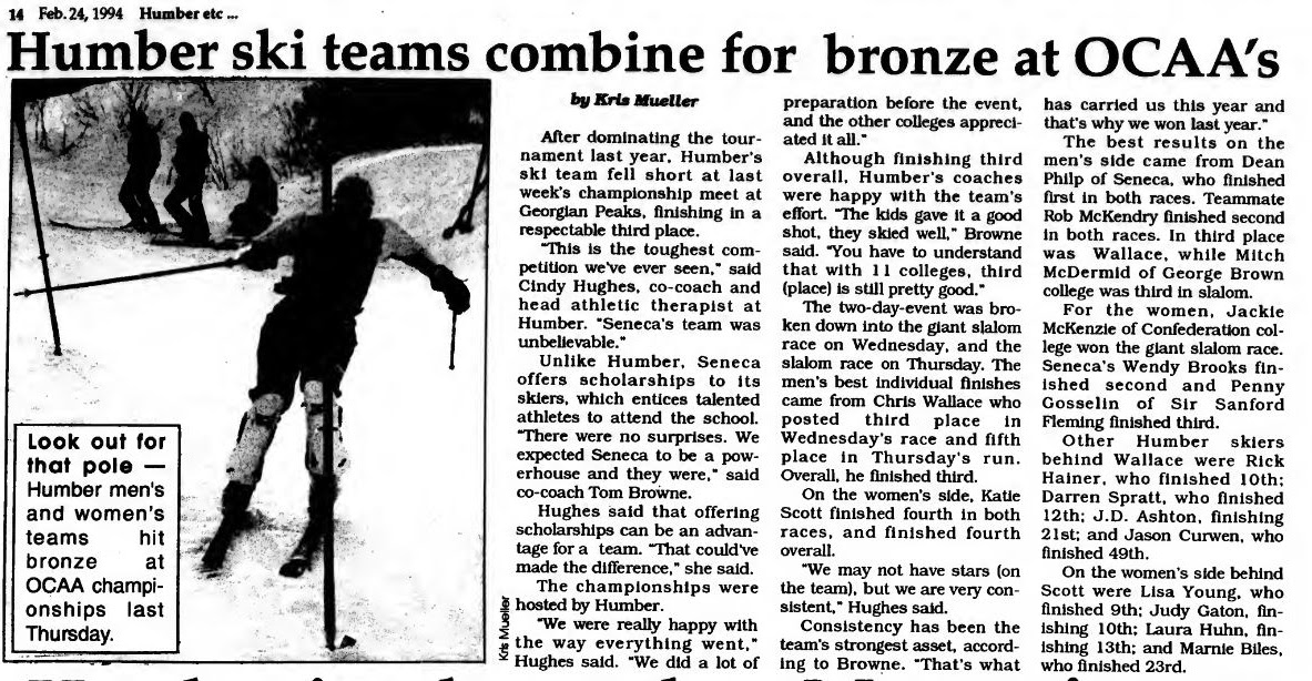 Screencap of article titled Ski Teams Combine for Bronze at OCAA's