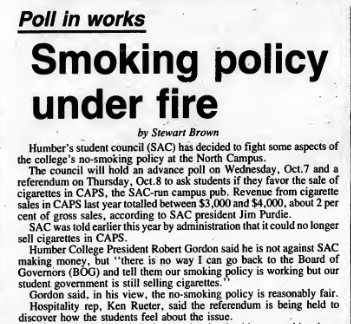 Screencap of newspaper article: Smoking policy under fire