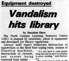Screencap of newspaper article: Vandalism hits library